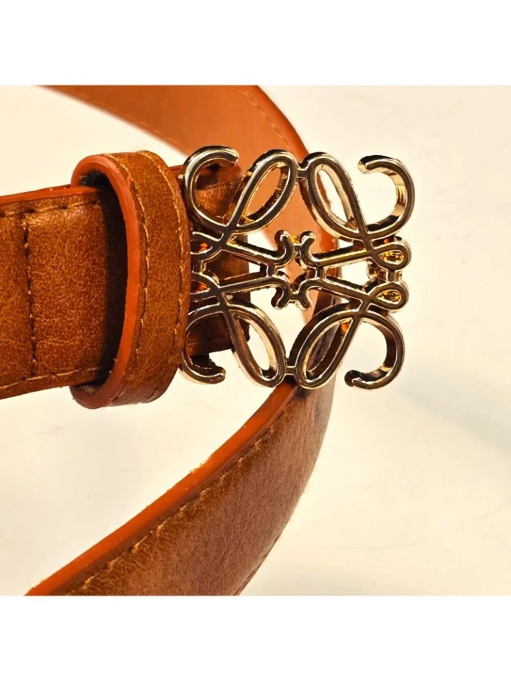 Wild Dove Boutique Womens Brown Belt Gold Buckle Faux Leather Minimalist Sz M